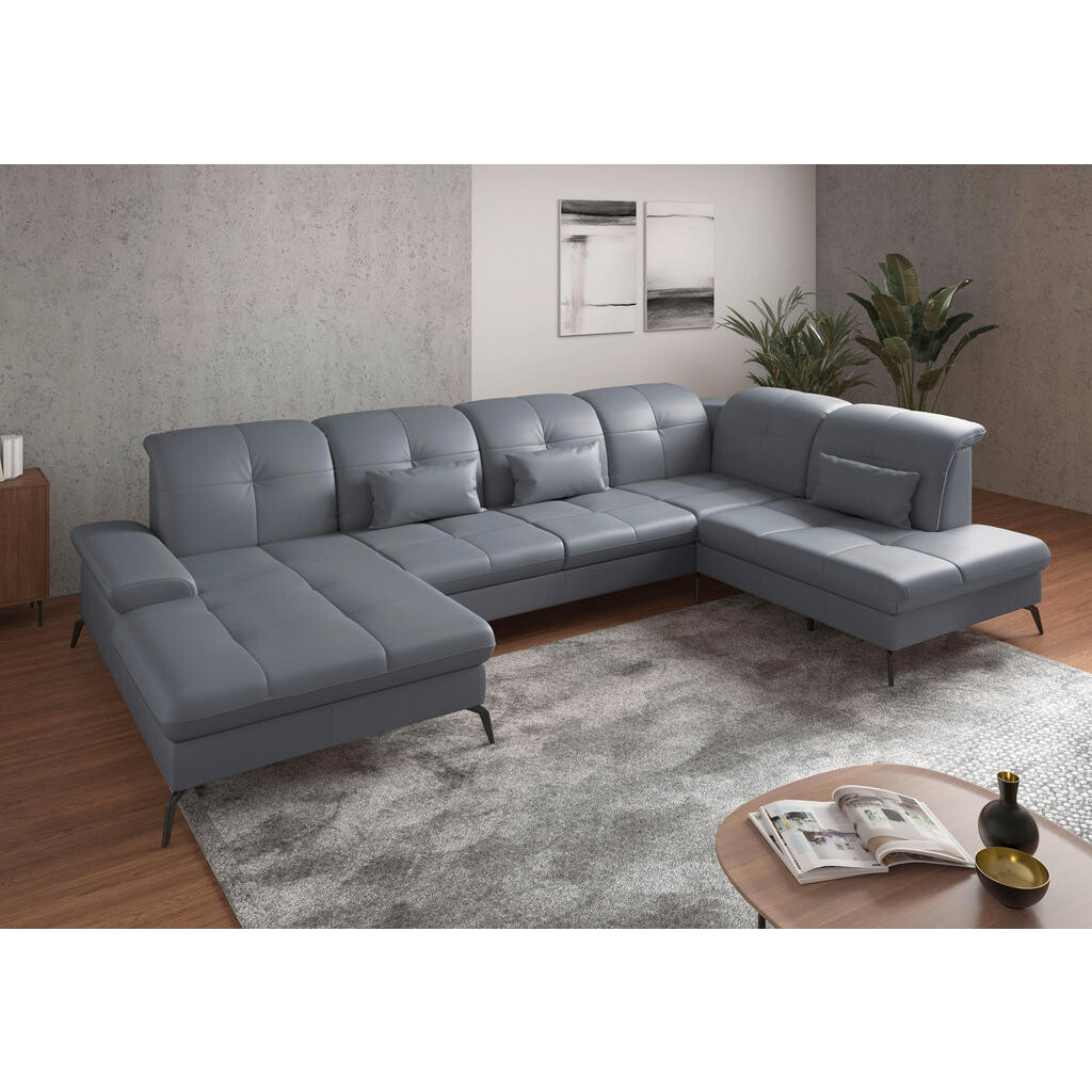 Sit & More SEDACIA SÚPRAVA, textil, koža, sivomodrá