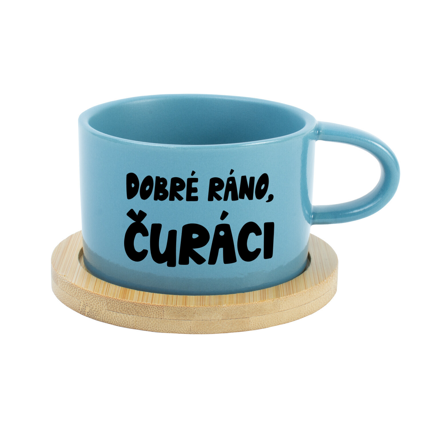 DOBRÉ RÁNO, ČURÁCI - modrý hrníček makronka 200 ml