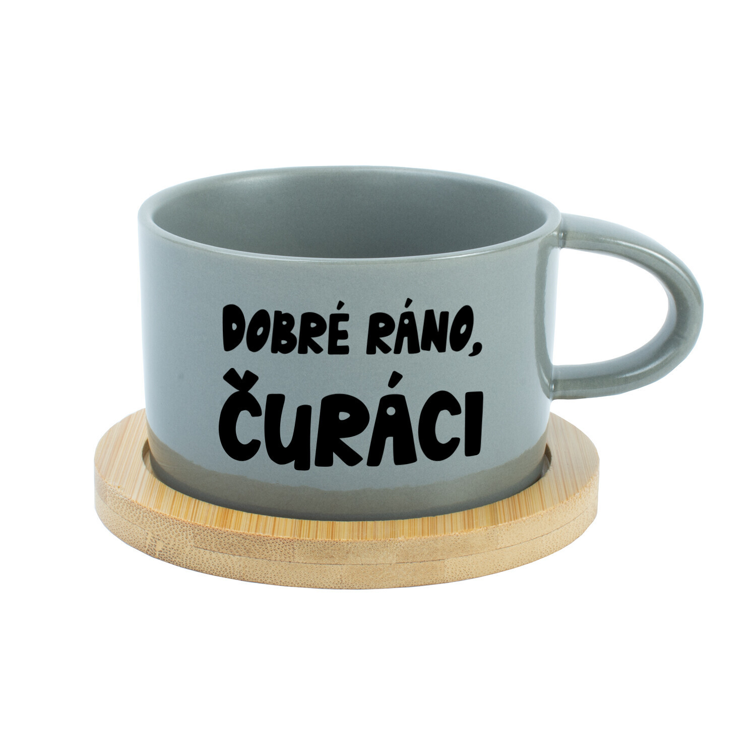 DOBRÉ RÁNO, ČURÁCI - šedý hrníček makronka 200 ml