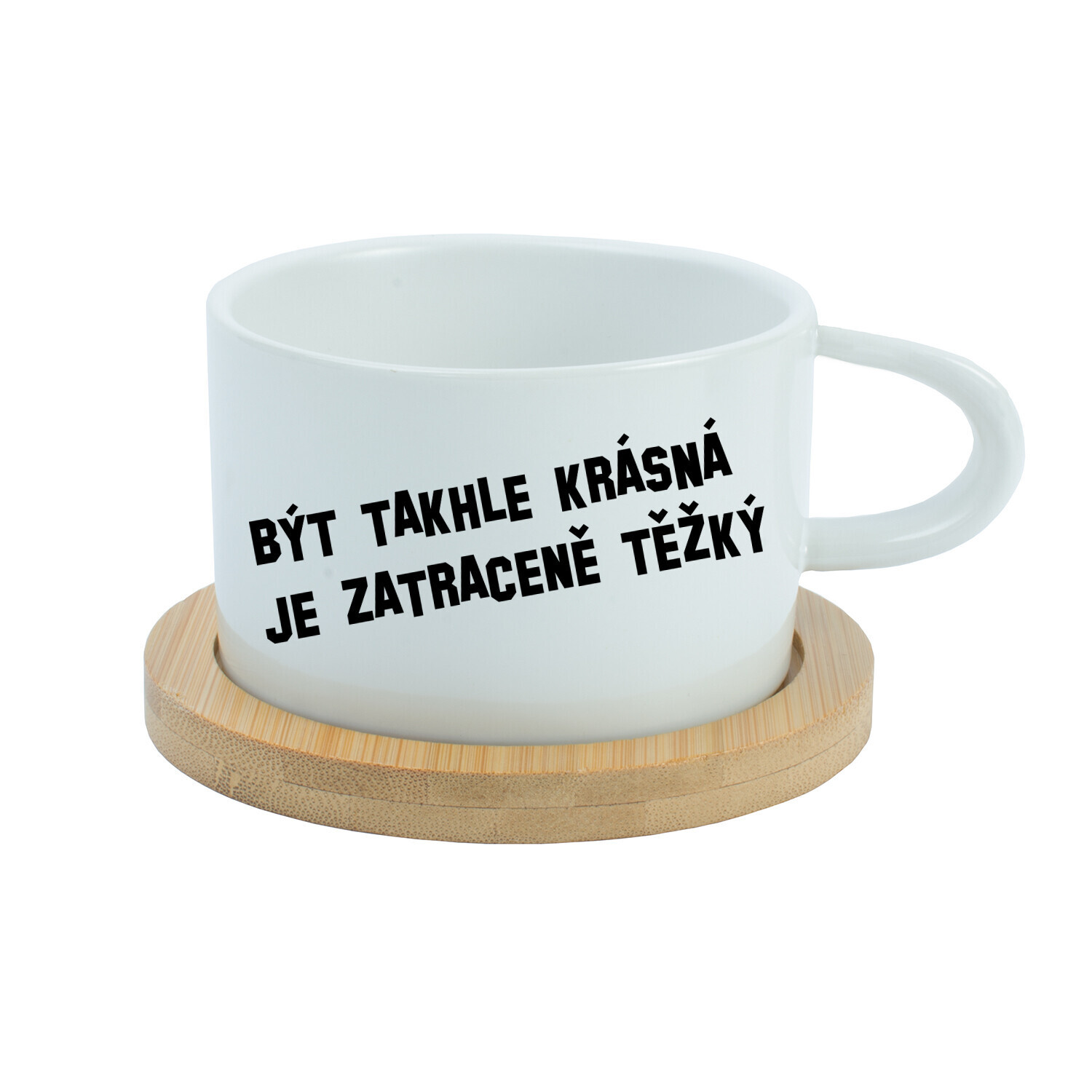 BÝT TAKHLE KRÁSNÁ JE ZATRACENÉ TEŽKÝ - bílý hrníček makronka 200 ml