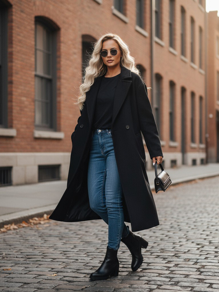 Dámsky prechodný oversize kabát čierny FashionStreet NY0764z L