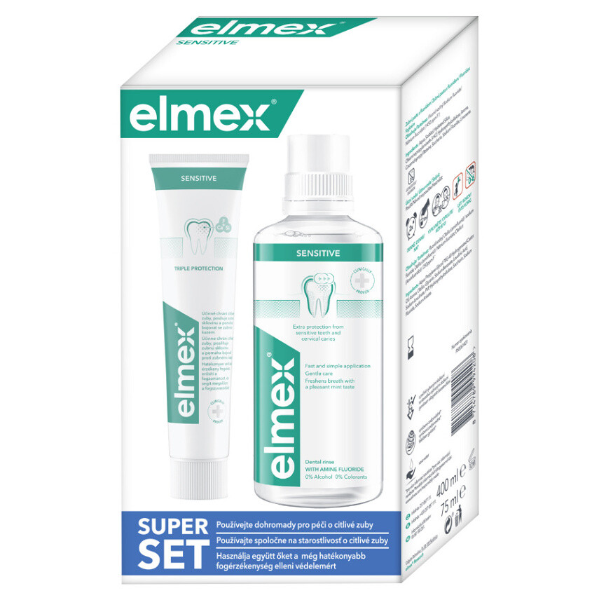 ELMEX Sensitive ústna voda 400 ml + Zubná pasta 75 ml