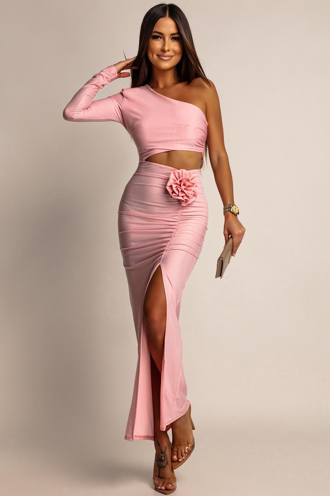 Azzurra Ružové priliehavé šaty s výrezom Veľkosť: UNI