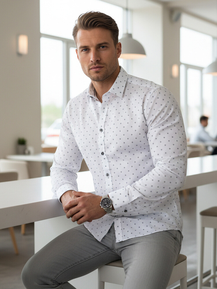 Pánska košeľa slim fit DX2700 – biela moderná košeľa pre elegantného muža