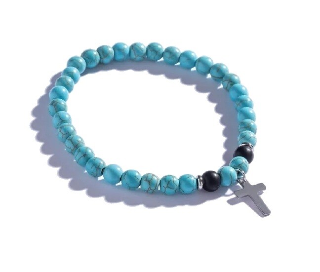 Marc Malone Pánsky korálkový náramok s tyrkysom Krížik MCGB5096