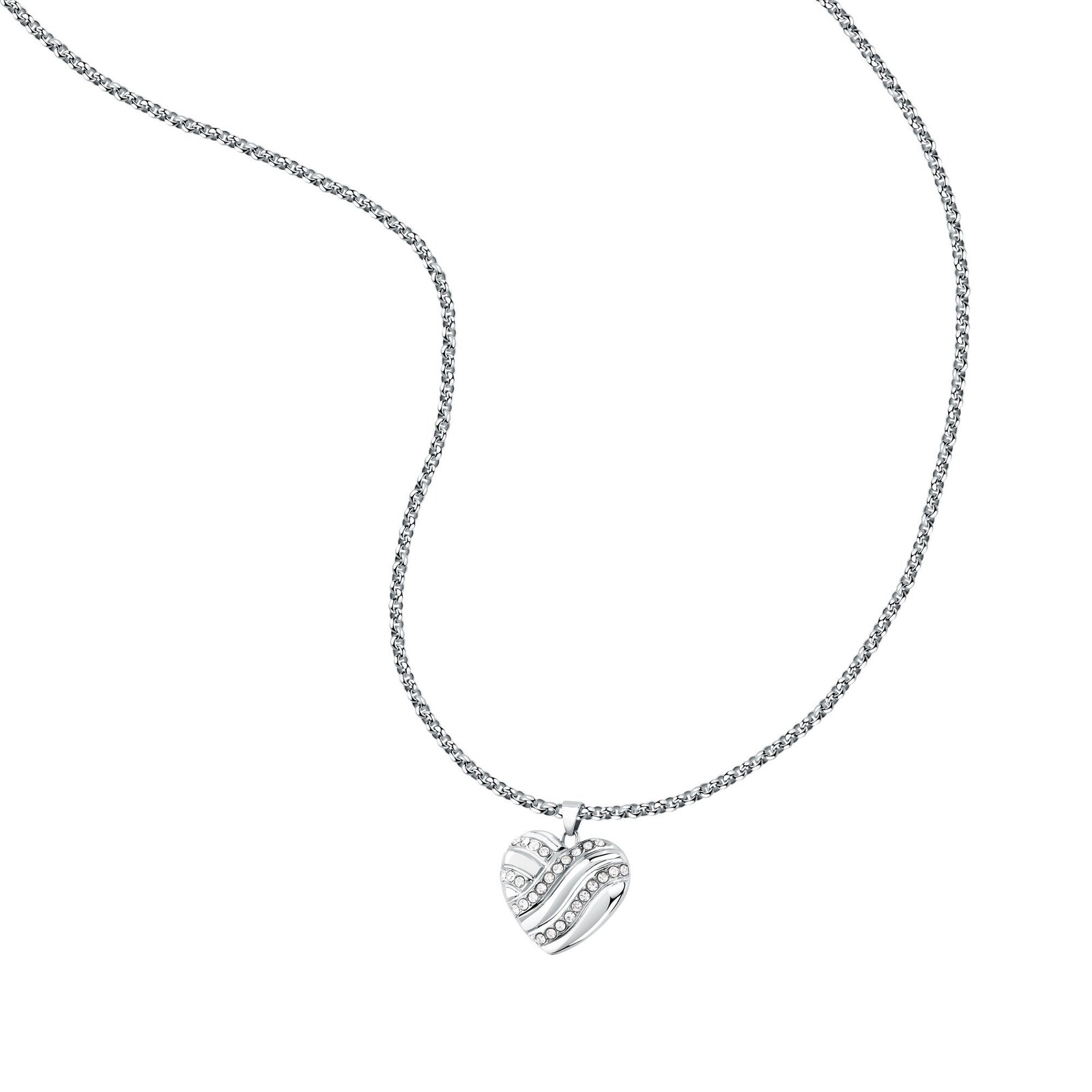 Morellato Dlhý oceľový náhrdelník Srdce s kryštálmi Battito SAZQ03
