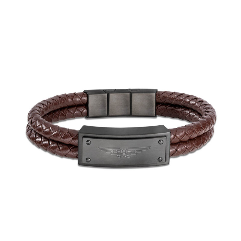 Police Dvojitý hnedý kožený náramok pre mužov PEJGB2009032