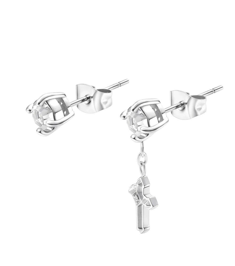 Police Asymetrické oceľové náušnice Stoneset PEAGE0036501