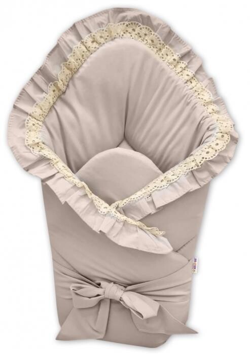 Baby Nellys Rýchlozavinovačka s volánikmi 80 × 80 cm, s výšivkou a stuhou, béžová