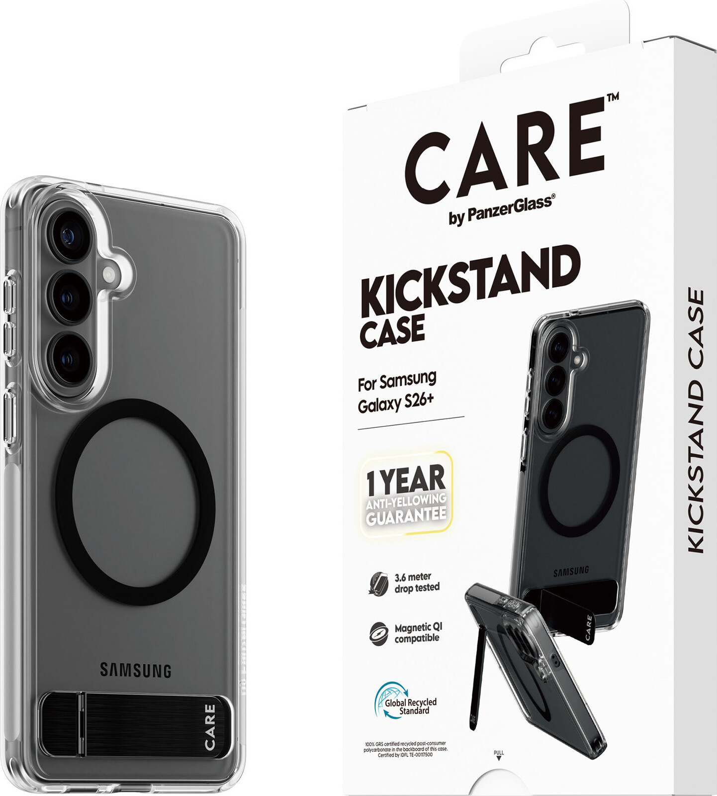 PanzerGlass CARE kryt Samsung Galaxy S26+ čirý/černý Kickstand Qi + roční záruka proti žloutnutí