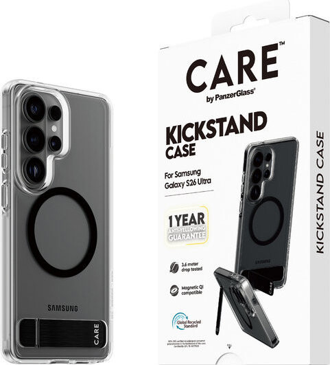 PanzerGlass CARE kryt Samsung Galaxy S26 Ultra čirý/černý Kickstand Qi + roční záruka proti žloutnut