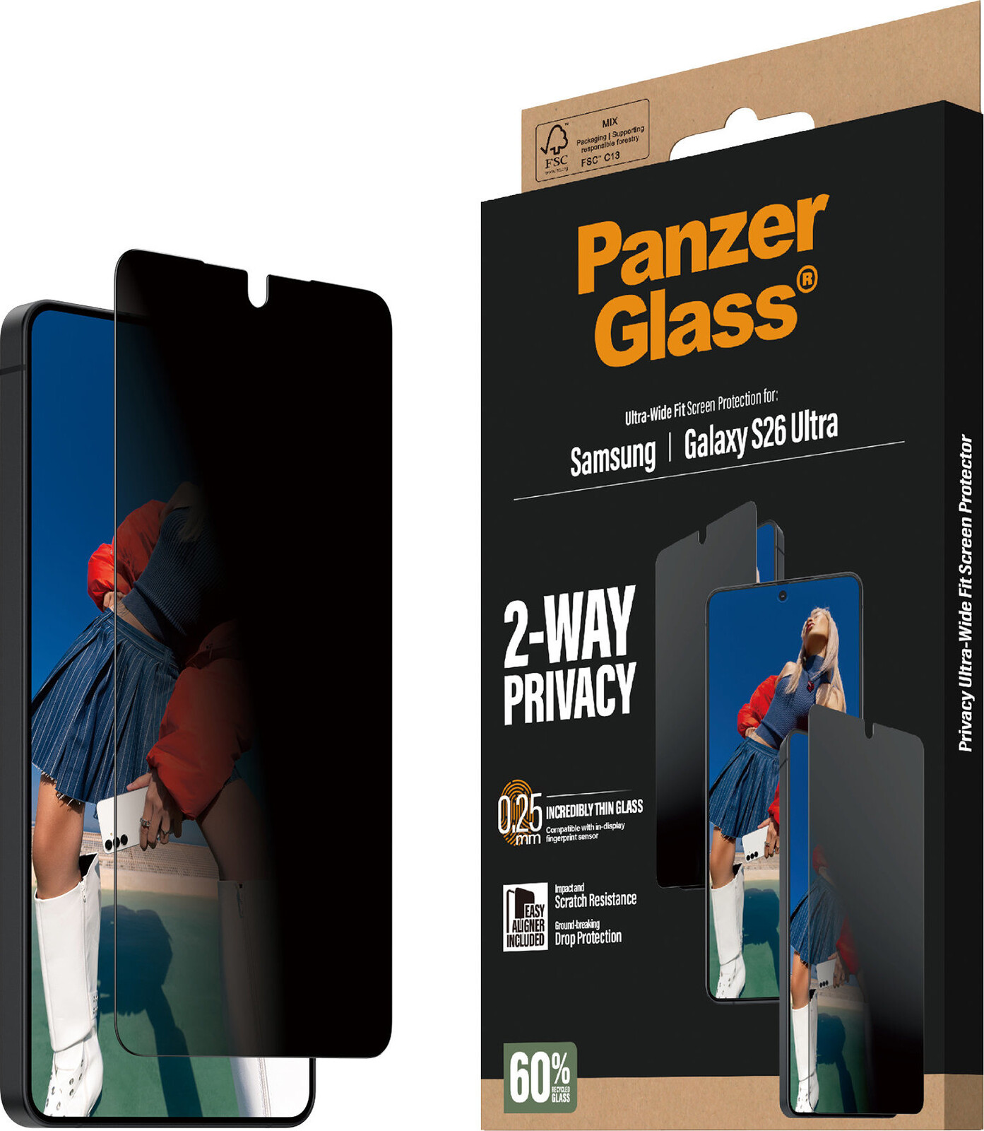 PanzerGlass Privacy Samsung Galaxy S26 Ultra s instalačním rámečkem
