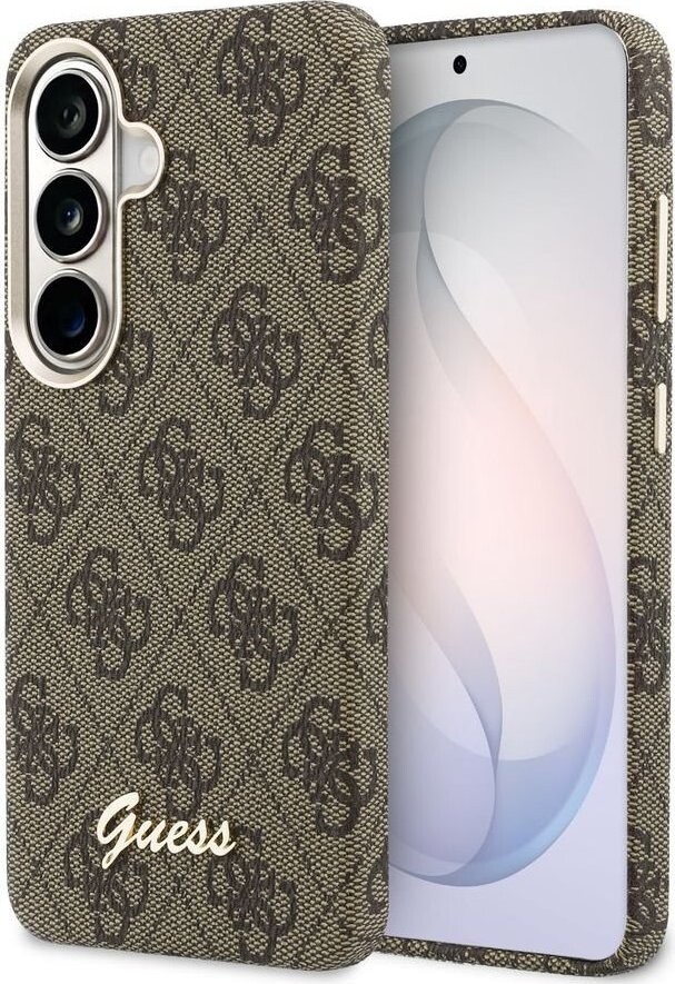 Guess PU 4G Script Metal Logo Magnetic Zadní Kryt pro Samsung Galaxy S26 Brown