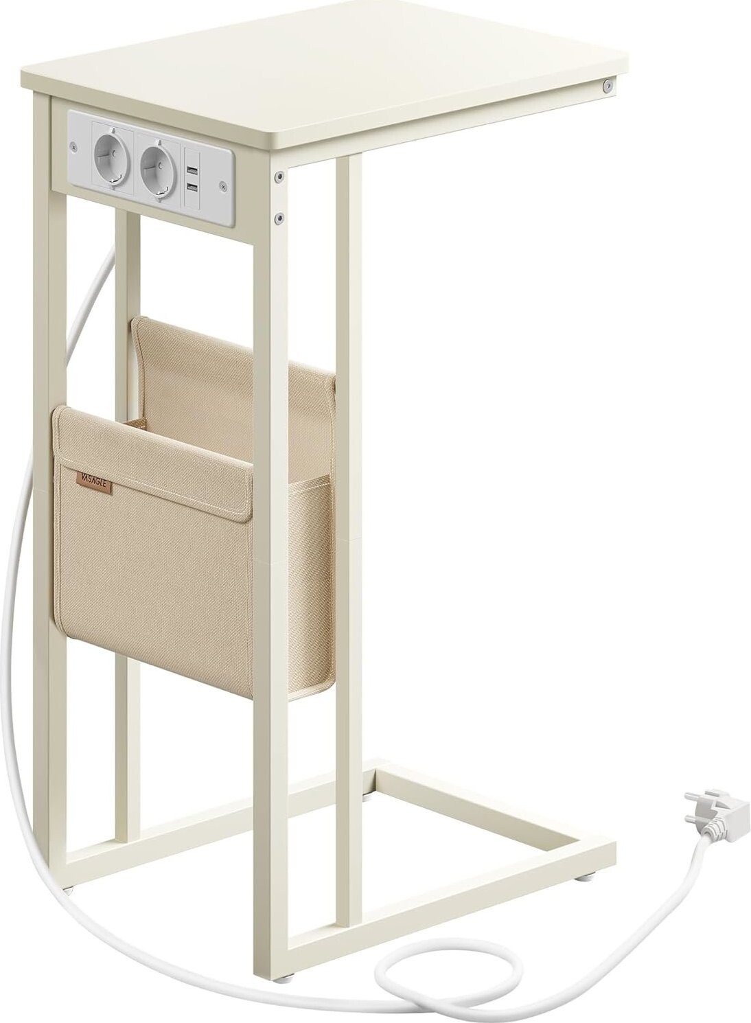 Songmics Vasagle Pama Odkladací stolík so zásuvkou a USB portmi, krémový