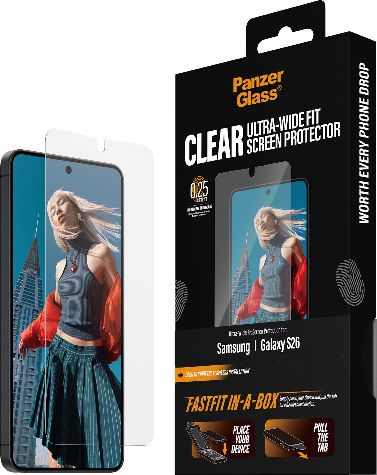 PanzerGlass Samsung Galaxy S26 s bezprašným aplikačním boxem