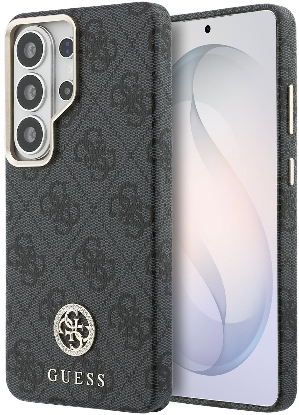 Guess PU Leather 4G Strass Logo Gold Frame Magnetic Zadní Kryt pro Samsung Galaxy S26 Ultra Black