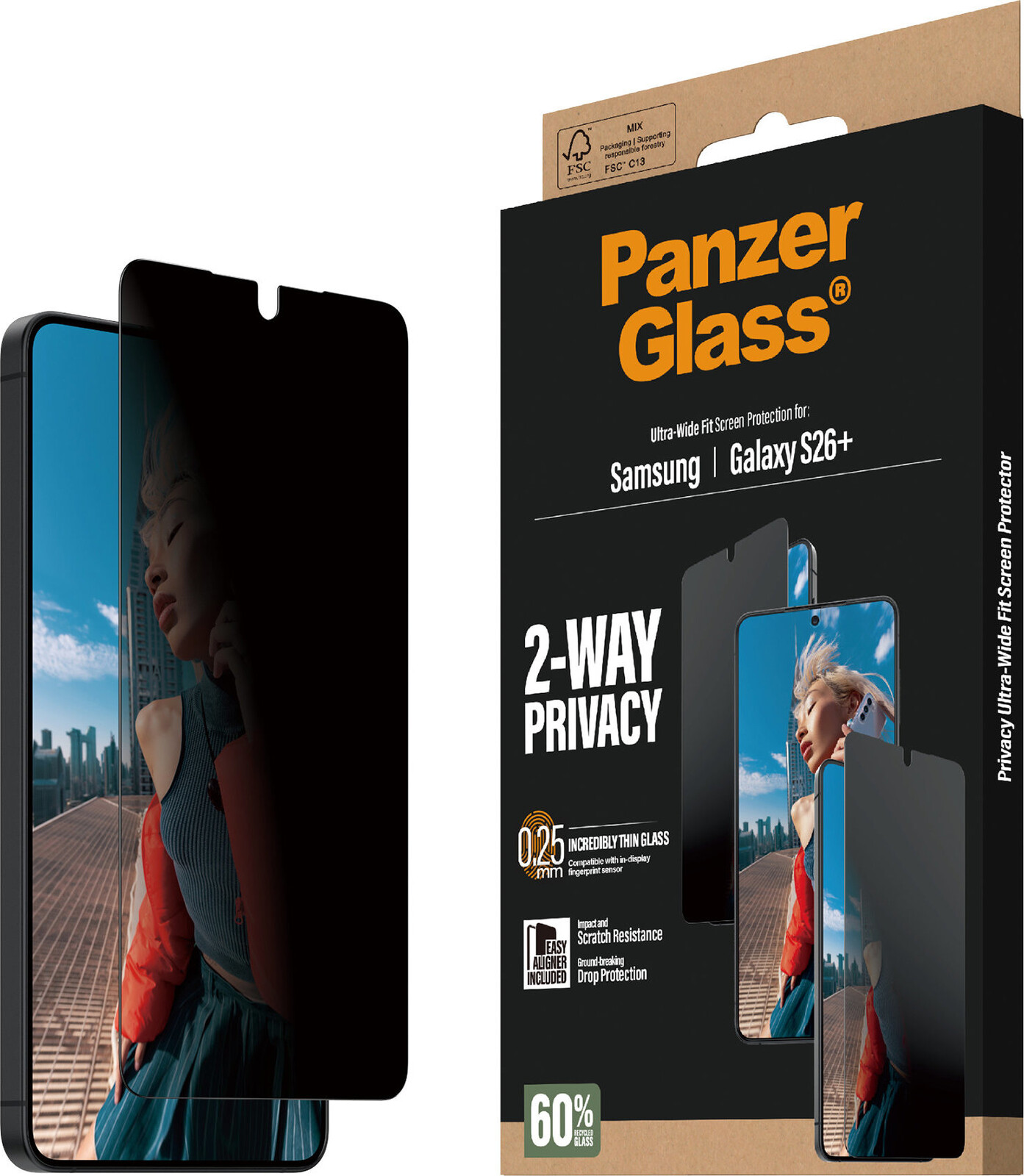 PanzerGlass Privacy Samsung Galaxy S26+ s instalačním rámečkem