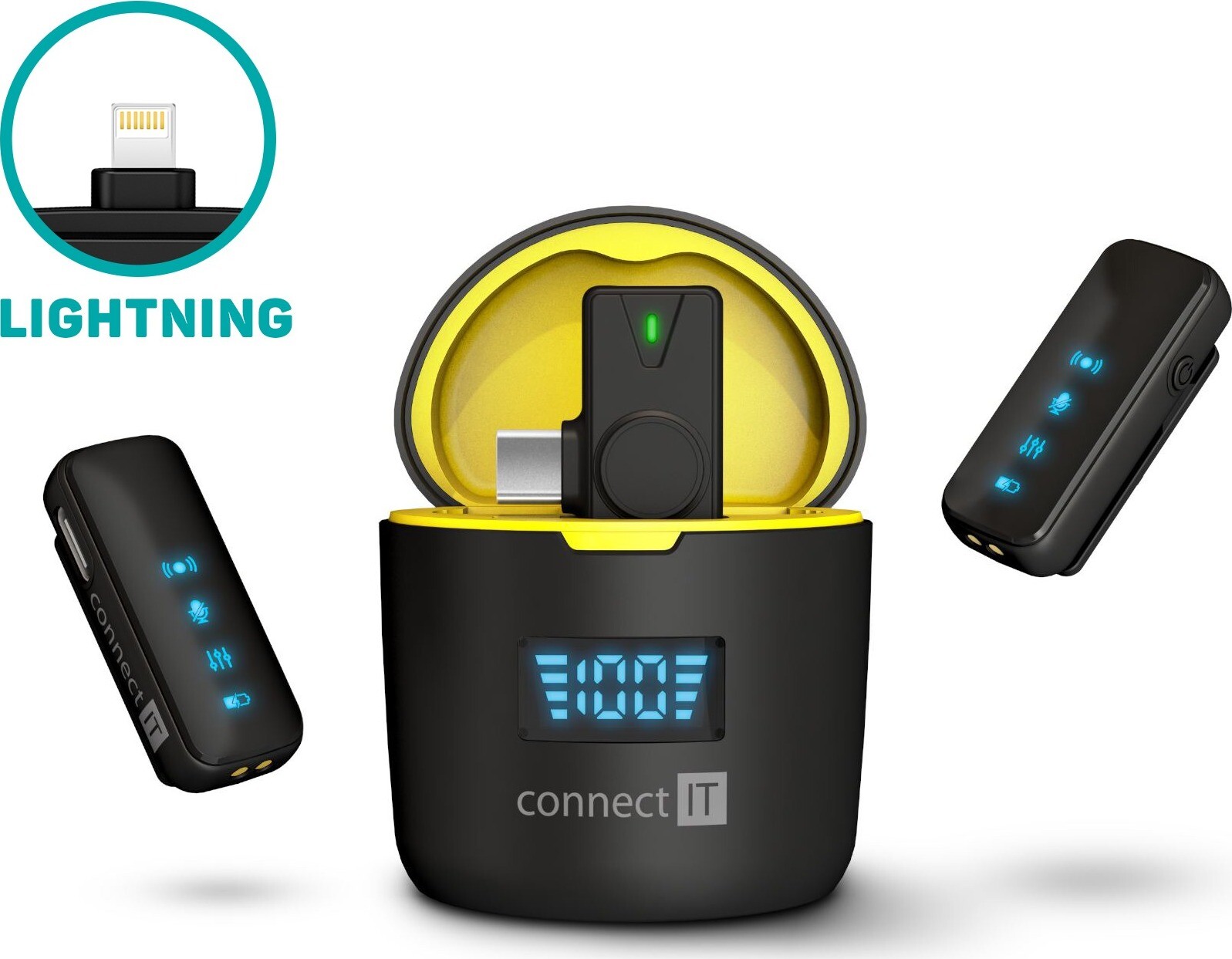 CONNECT IT ClipMic Pro Lightning (2 ks + receiver) set ČERNÝ