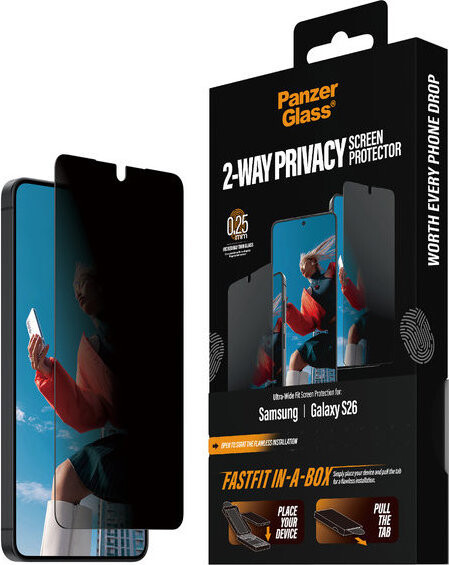 PanzerGlass Privacy Samsung Galaxy S26 s bezprašným aplikačním boxem