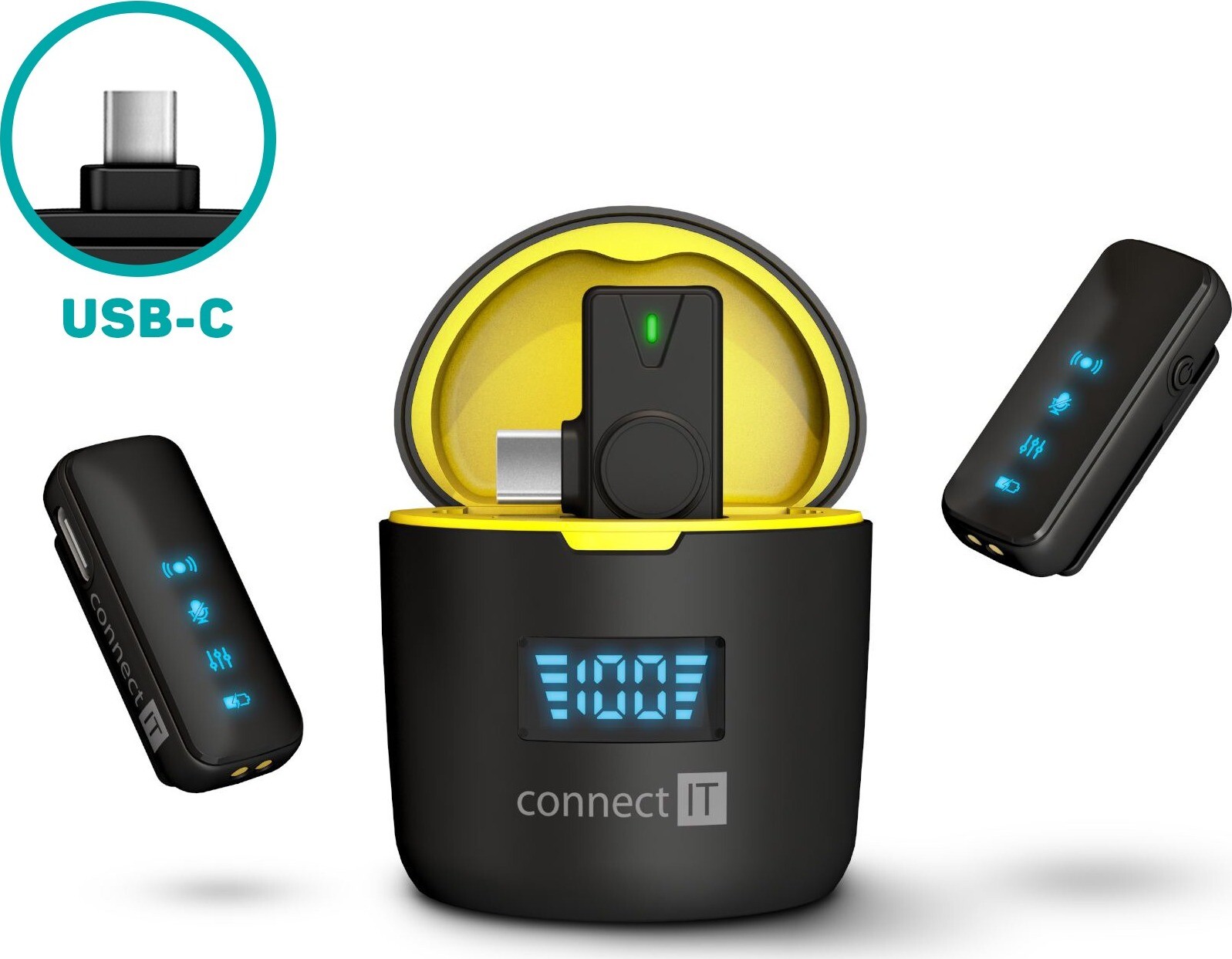 CONNECT IT ClipMic Pro USB-C (2 ks + receiver) set ČERNÝ