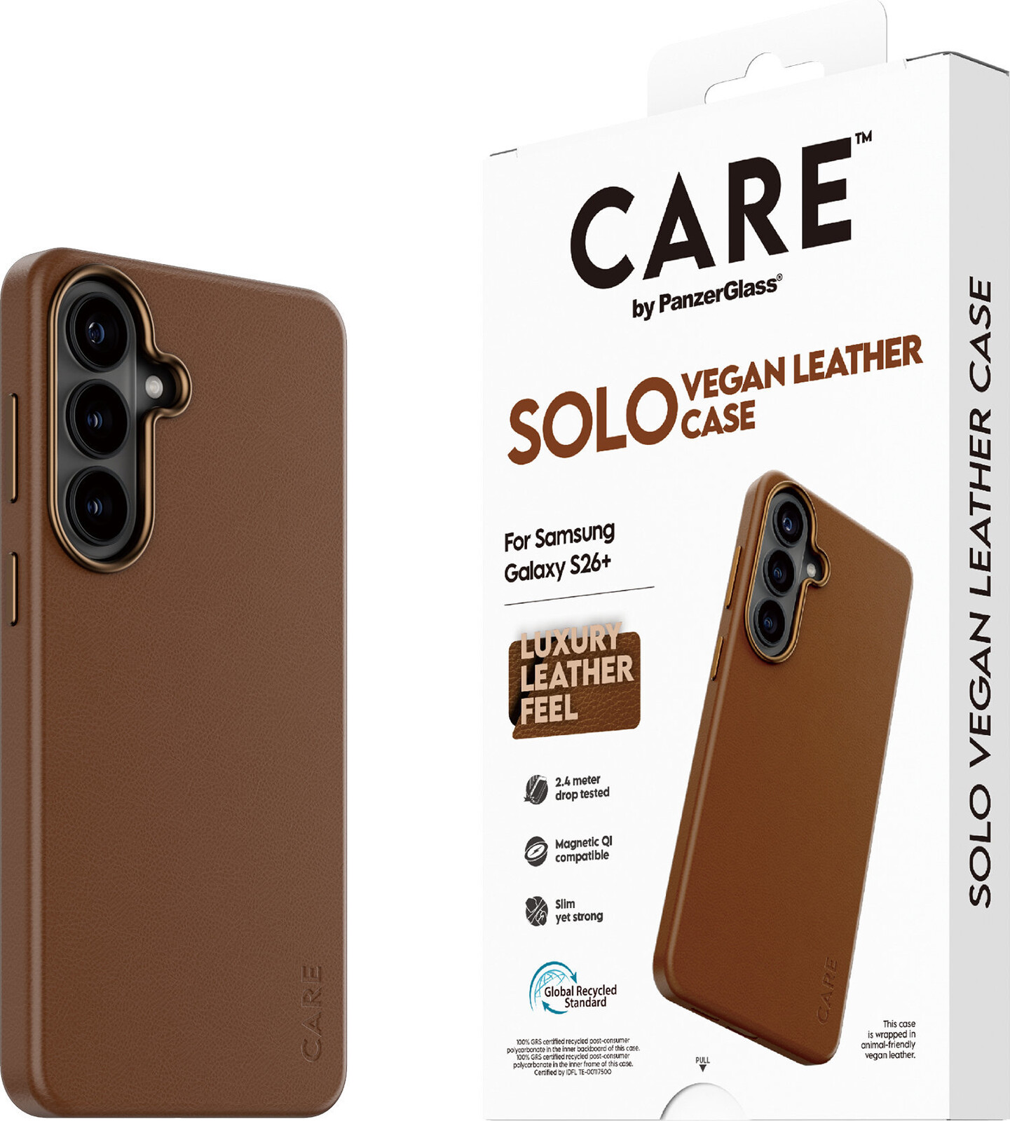 PanzerGlass CARE kryt Samsung Galaxy S26+ SOLO Qi hnědá veganská kůže