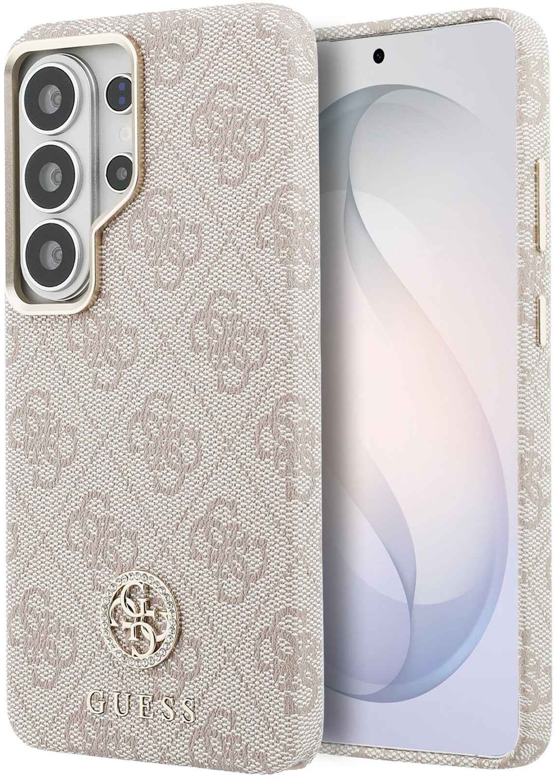 Guess PU Leather 4G Strass Logo Gold Frame Magnetic Zadní Kryt pro Samsung Galaxy S26 Ultra Pink