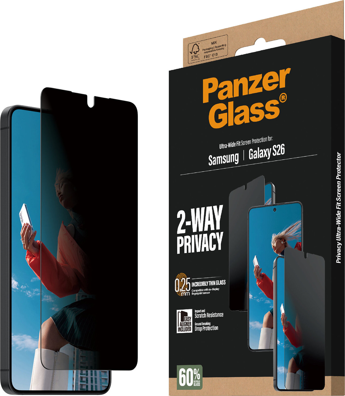 PanzerGlass Privacy Samsung Galaxy S26 s instalačním rámečkem