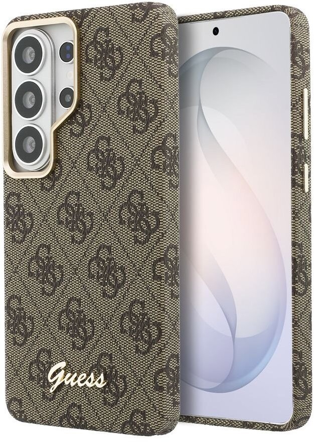 Guess PU 4G Script Metal Logo Magnetic Zadní Kryt pro Samsung Galaxy S26 Ultra Brown