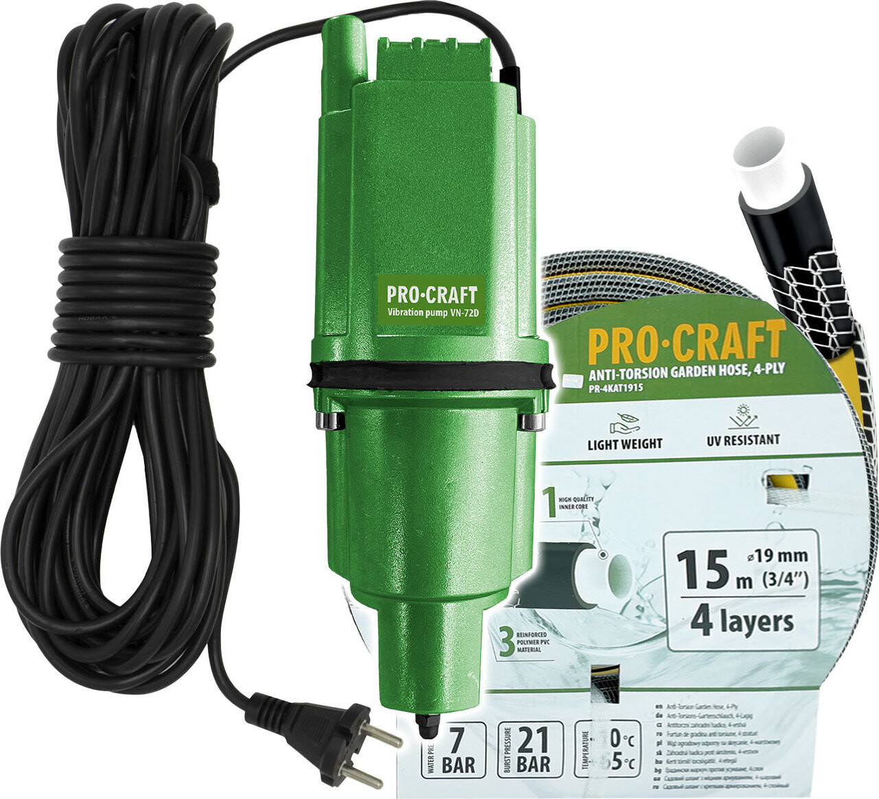PROCRAFT Vibrační čerpadlo SVN-72 - sada s hadicí 15 m 3/4