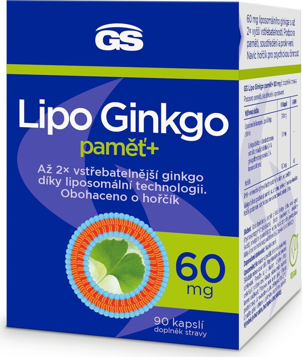 GS Lipo Ginkgo pamäť + 60 mg, 90 kapsúl