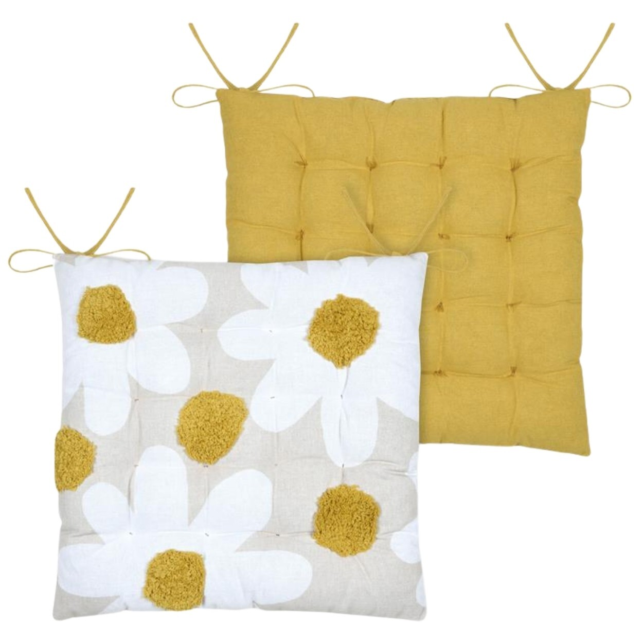 Oboustranný podsedák na židli Camille 38x38 cm žlutý/bílý