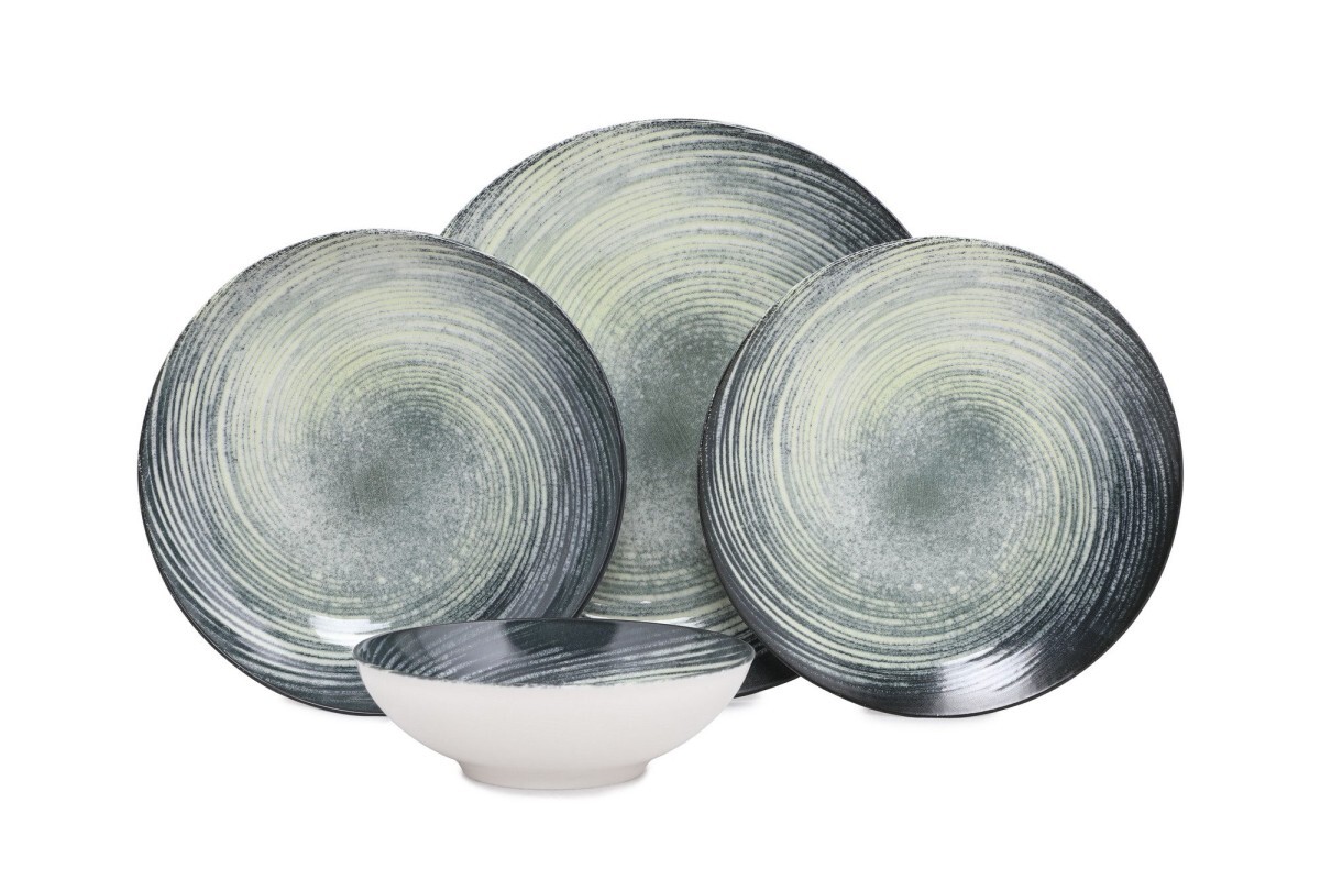 Porcelánová jídelní sada 24 ks Sat černá/zelená