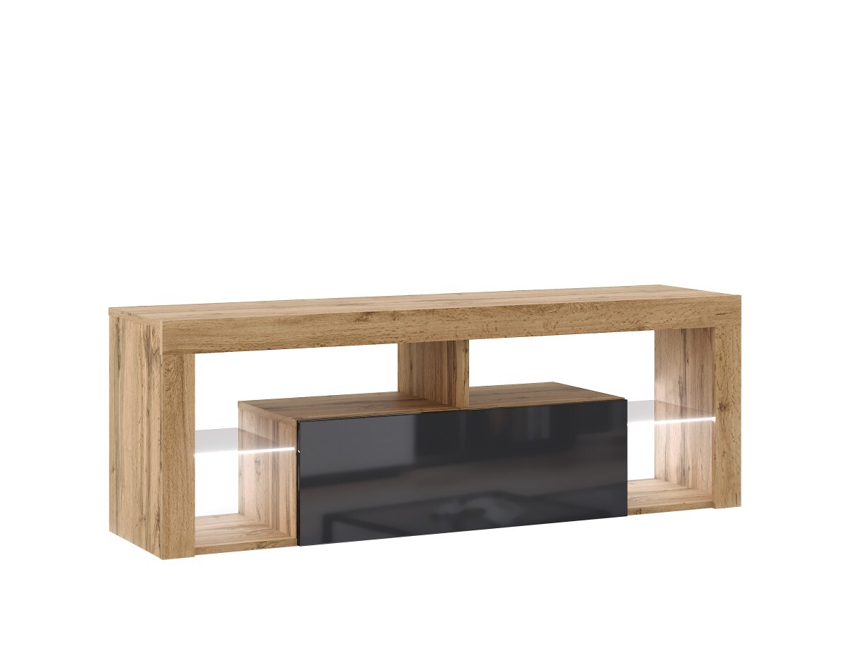 TV stolek EVEREST s LED osvětlením 140 cm dub wotan/černý lesk