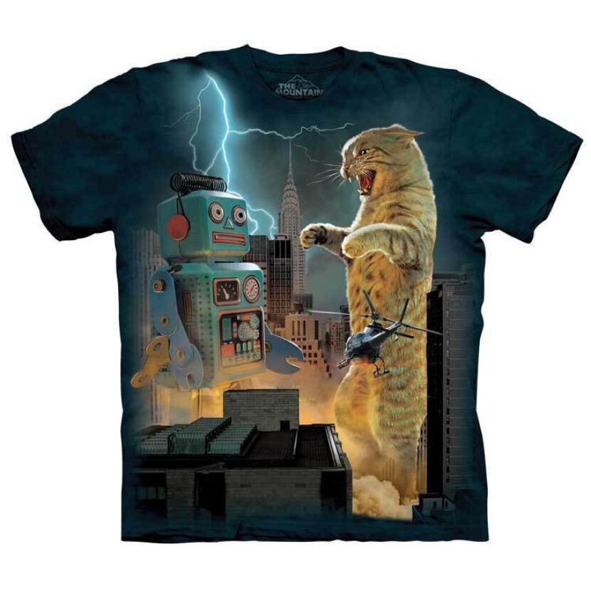 Tričko unisex The Mountain Catzilla vs Robot (mačka) - tmavo modré, L
