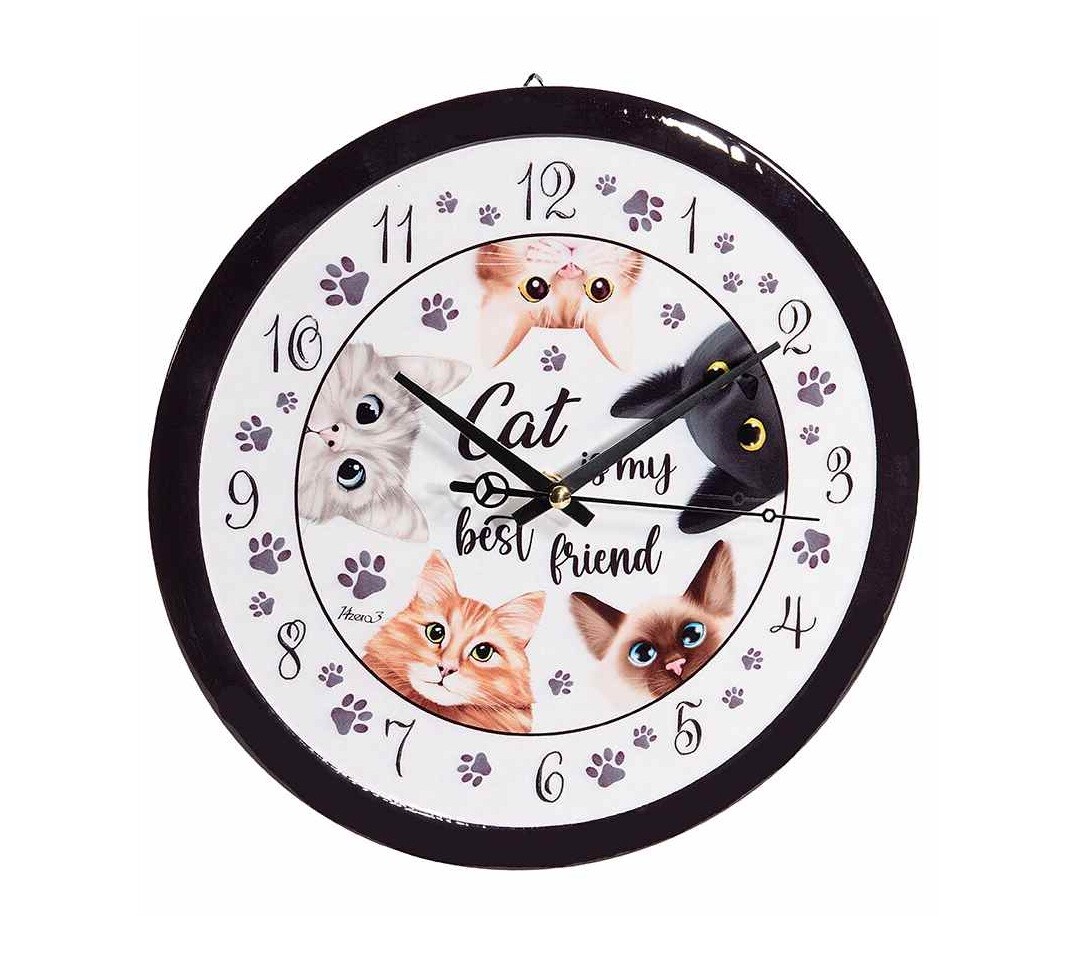 Mačacia mama Keramické hodiny s piatimi mačkami
