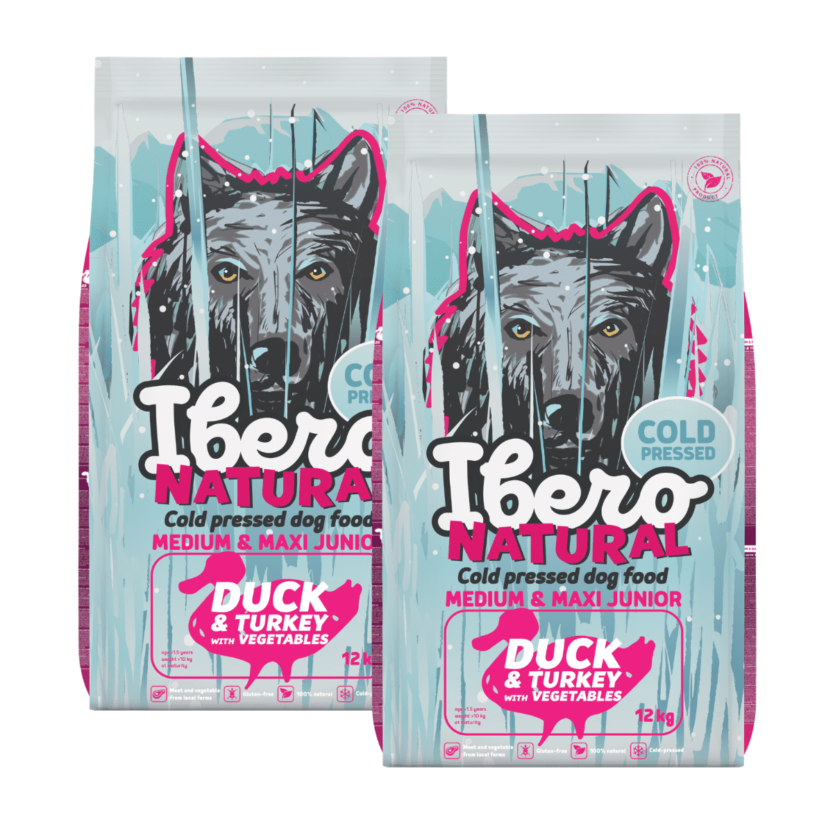 Ibero Cold Press Dog Medium & Maxi Junior Duck&Turkey - 2x12kg