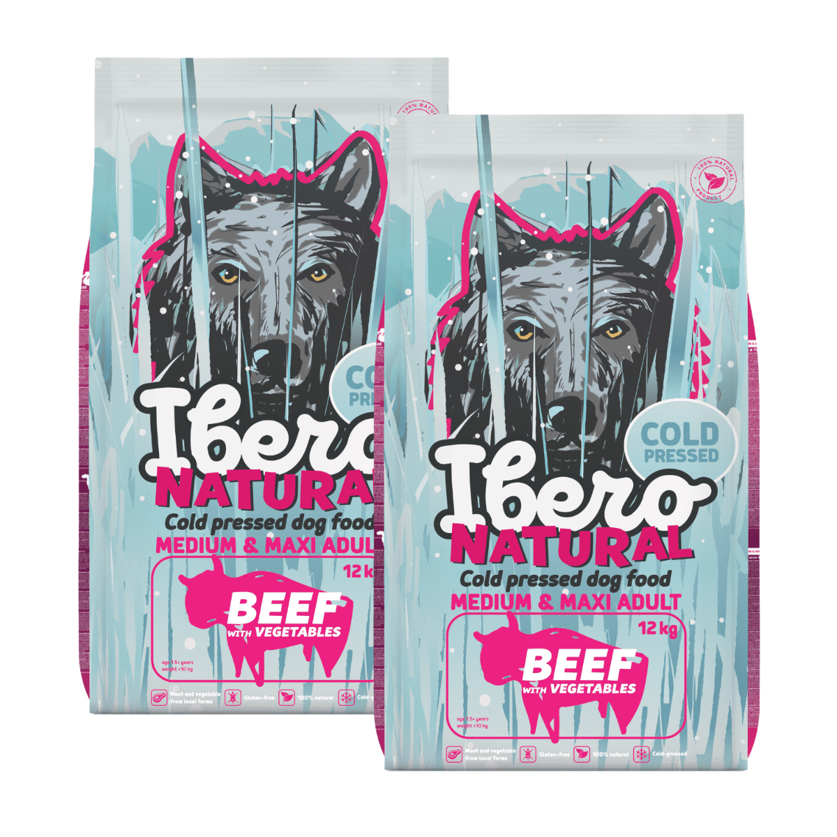 Ibero Cold Press Dog Medium & Maxi Adult Beef - 2x12kg