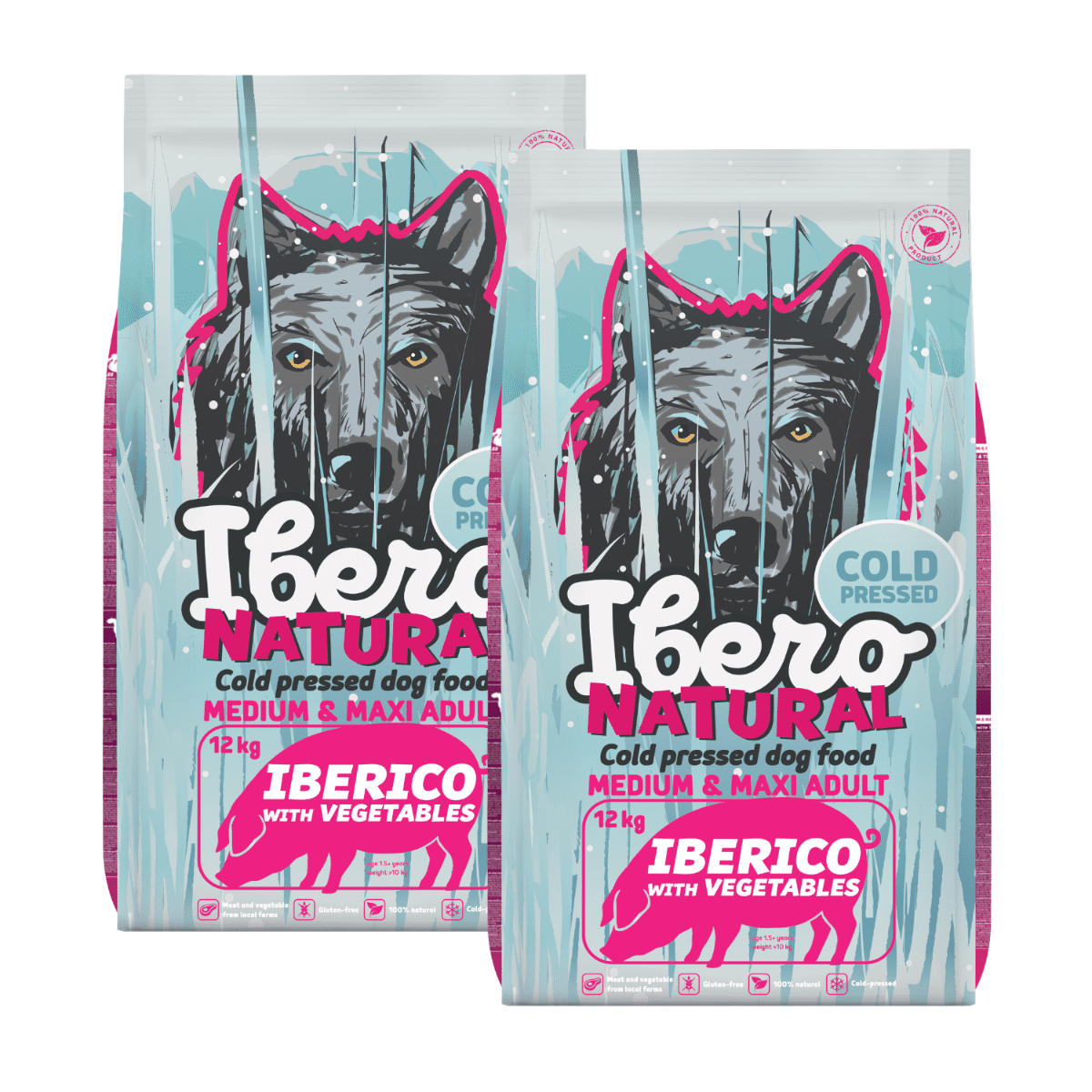 Ibero Cold Press Dog Medium & Maxi Adult Iberico - 2x12kg