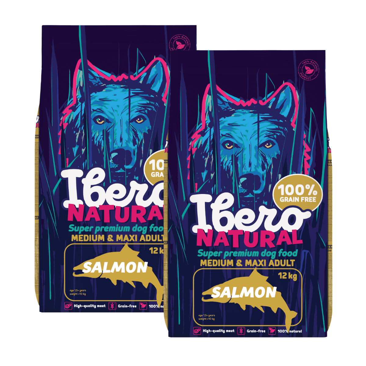 Ibero Grain-free Dog Medium & Maxi Adult Salmon - 2x12kg