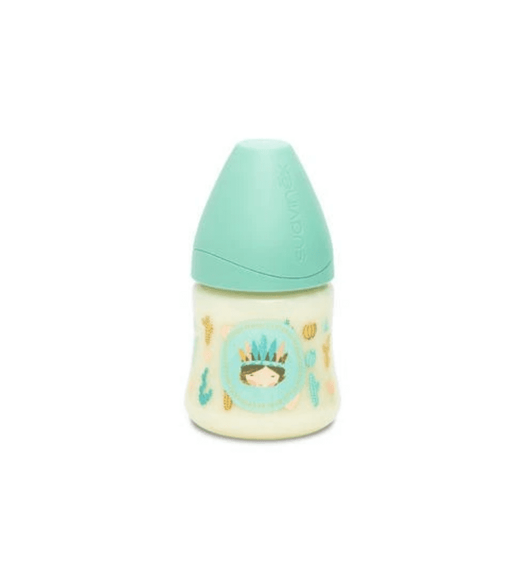 SUAVINEX Dojčenská fľaša 150 ml, silikón, 3-pozičný cumlík, modrý indián