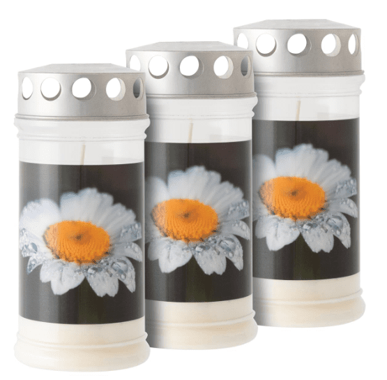 Plastová hrobová sviečka „kvetina“, sada 3 ks, 17 cm