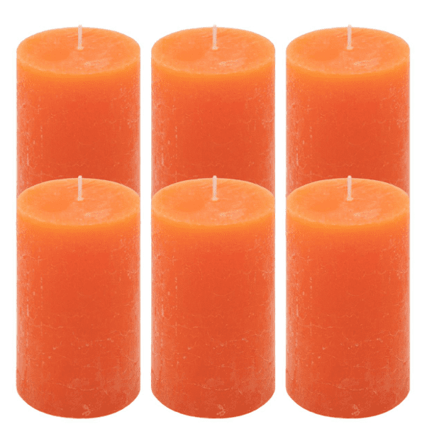 Oranžové rustikálne stĺpové sviečky 6,8x11,5 cm – sada 6 ks