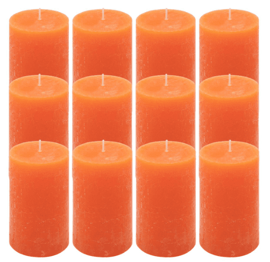 Oranžové rustikálne stĺpové sviečky 6,8x11,5 cm – sada 12 ks