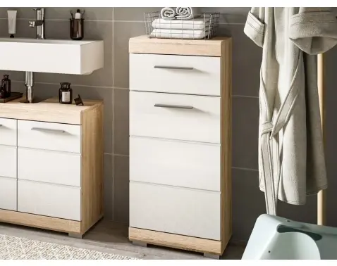 Kúpeľňová stojacia skrinka Lambada, dub sonoma/biela lesk%