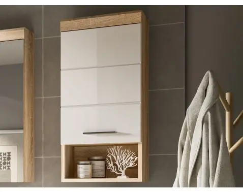 Nástenná kúpeľňová skrinka Lambada, dub sonoma/biela lesk%