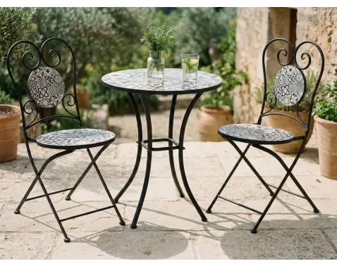 Záhradný set s motívom mozaiky Mosaic, čierny/biely%