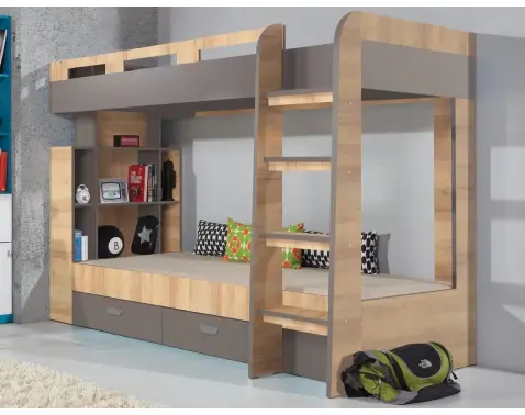 Dvojposchodová posteľ so zásuvkami Nemo 90x200 cm, dub/grafit%