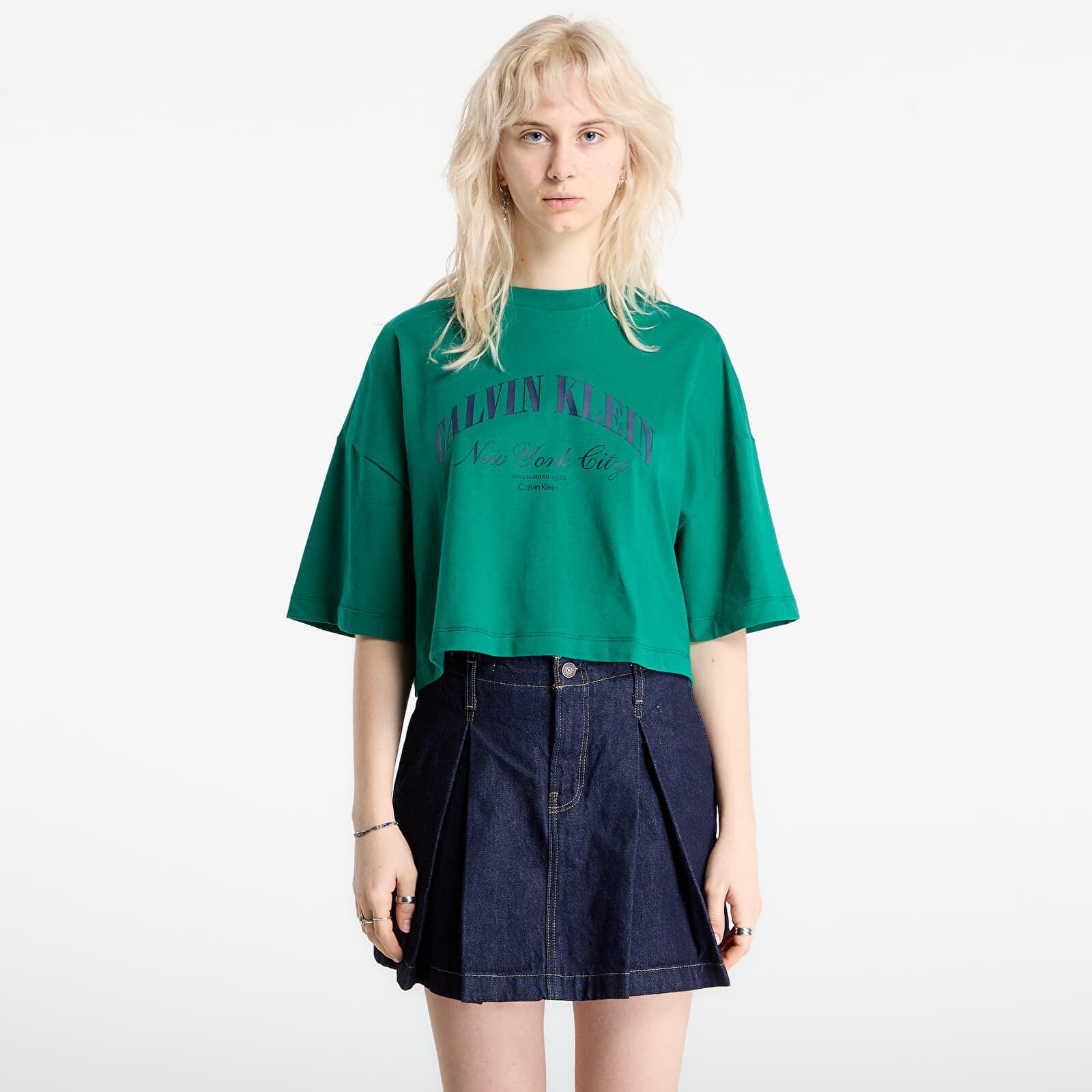 Tričko Calvin Klein Jeans Ss Cropped Boxy Heri Tee Green L