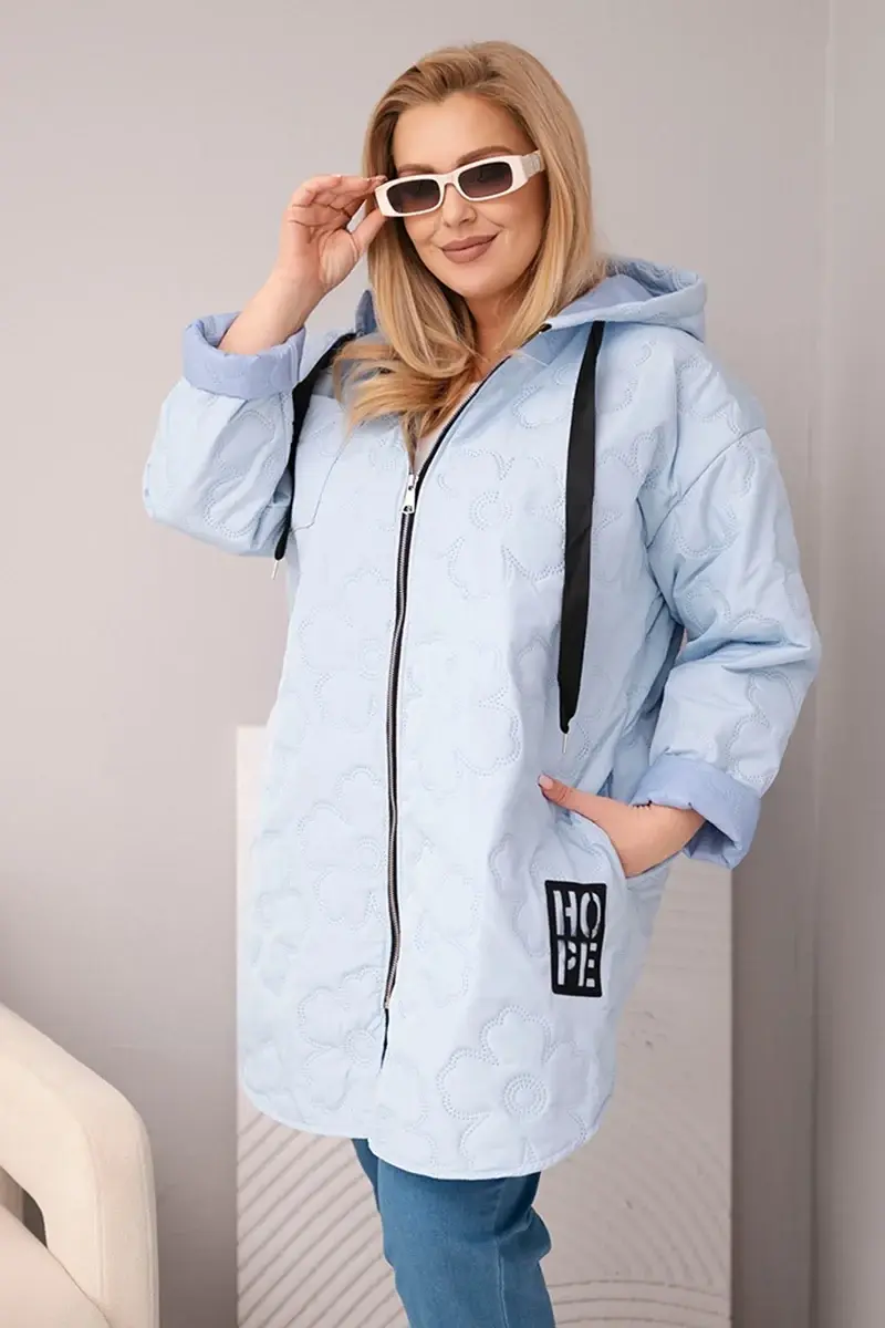 Kesi Plus Size prešívaná bunda s kapucňou HOPE modrá