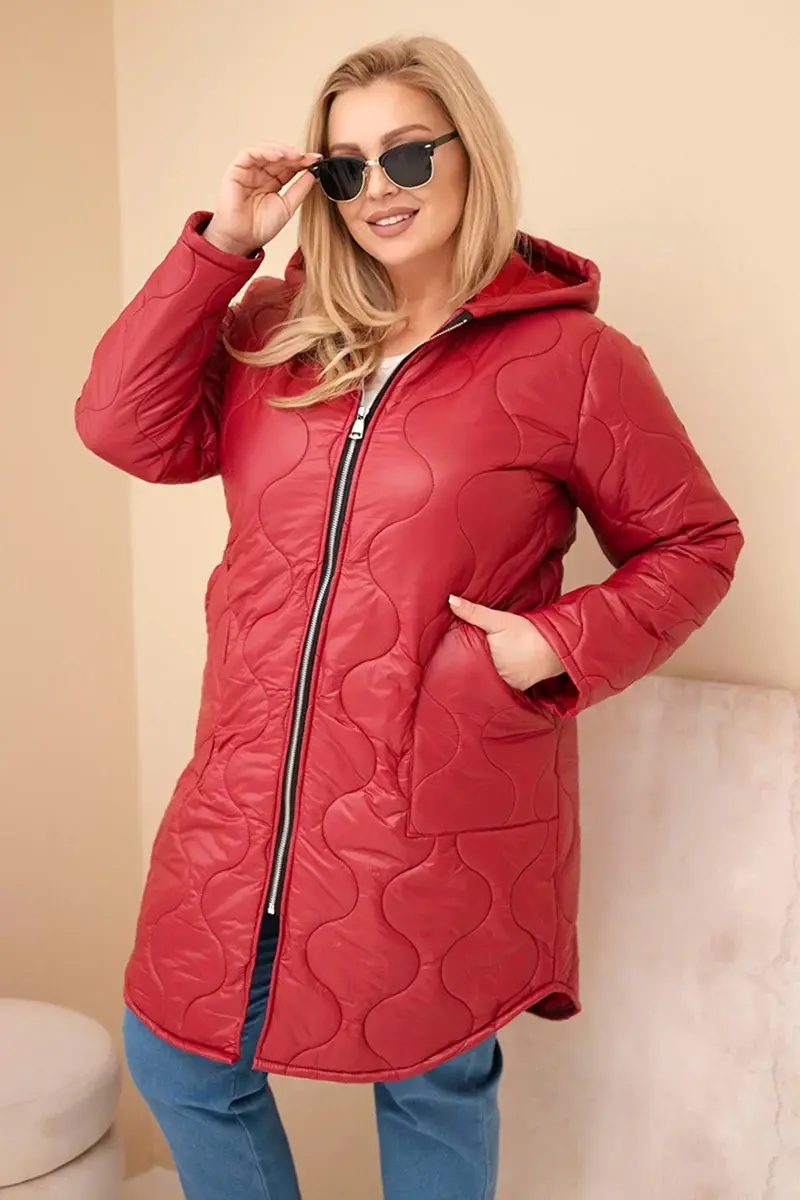 Kesi dámska zimná prešívaná bunda s kapucňou bordová